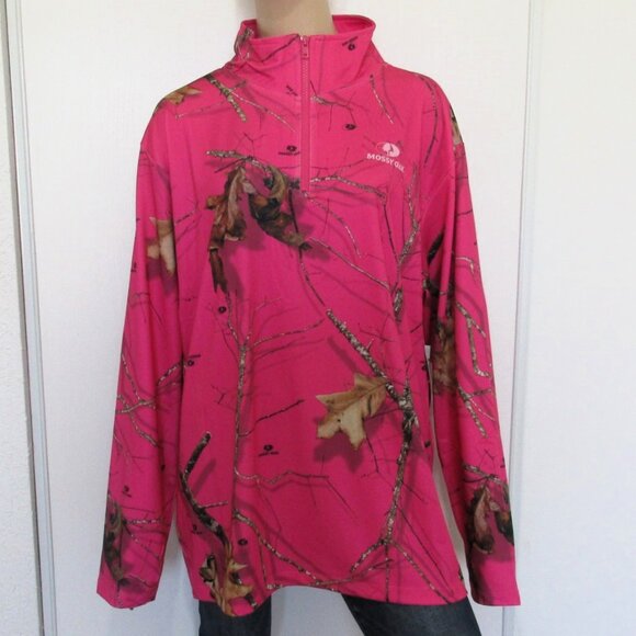 New MOSSY OAK Top Size 2XL Pink Camo Pullover 1/4 Zip - Picture 1 of 8